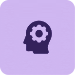 Icono que simboliza la estrategia y el proceso cognitivo, mostrando una silueta de cabeza humana con un engranaje mecánico en su interior.